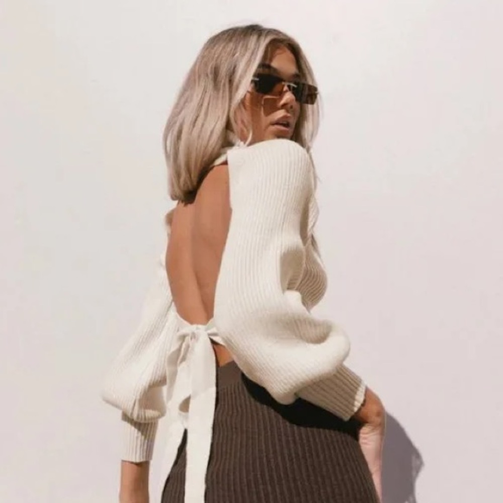 Princess Polly Cream Open-Back Sweater